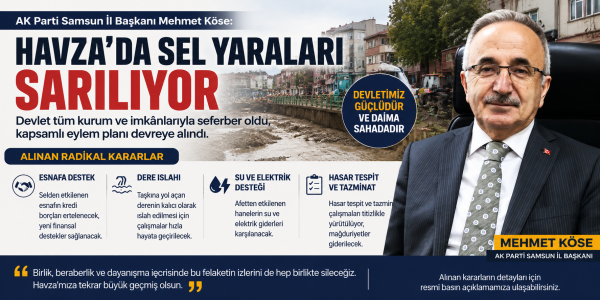 Mehmet Köse Havza’da Sel Yaraları Sarılıyor: Devlet Tüm İmkânlarıyla Sahada